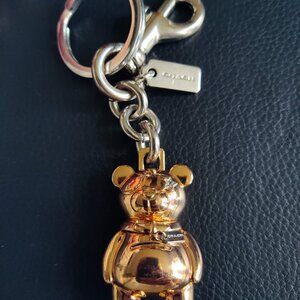 COACH 3D Teddy Bear Bag Charm  Key Chain Ring Rose Gold Tone
